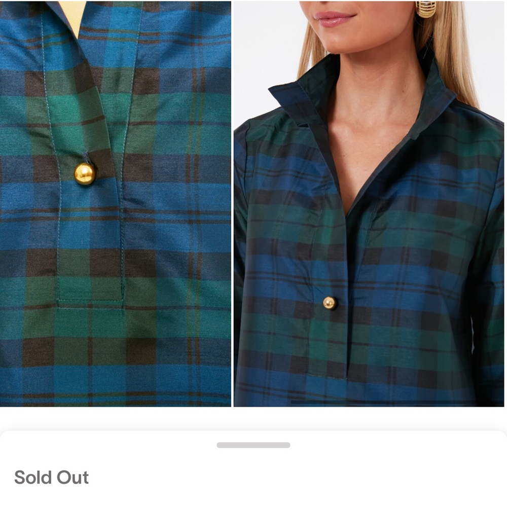 Tuckernuck Navy and Forest Green Plaid Button-Down Top - Picture 6 of 6